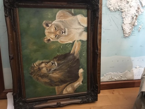 Vintage paining lion and - of,
